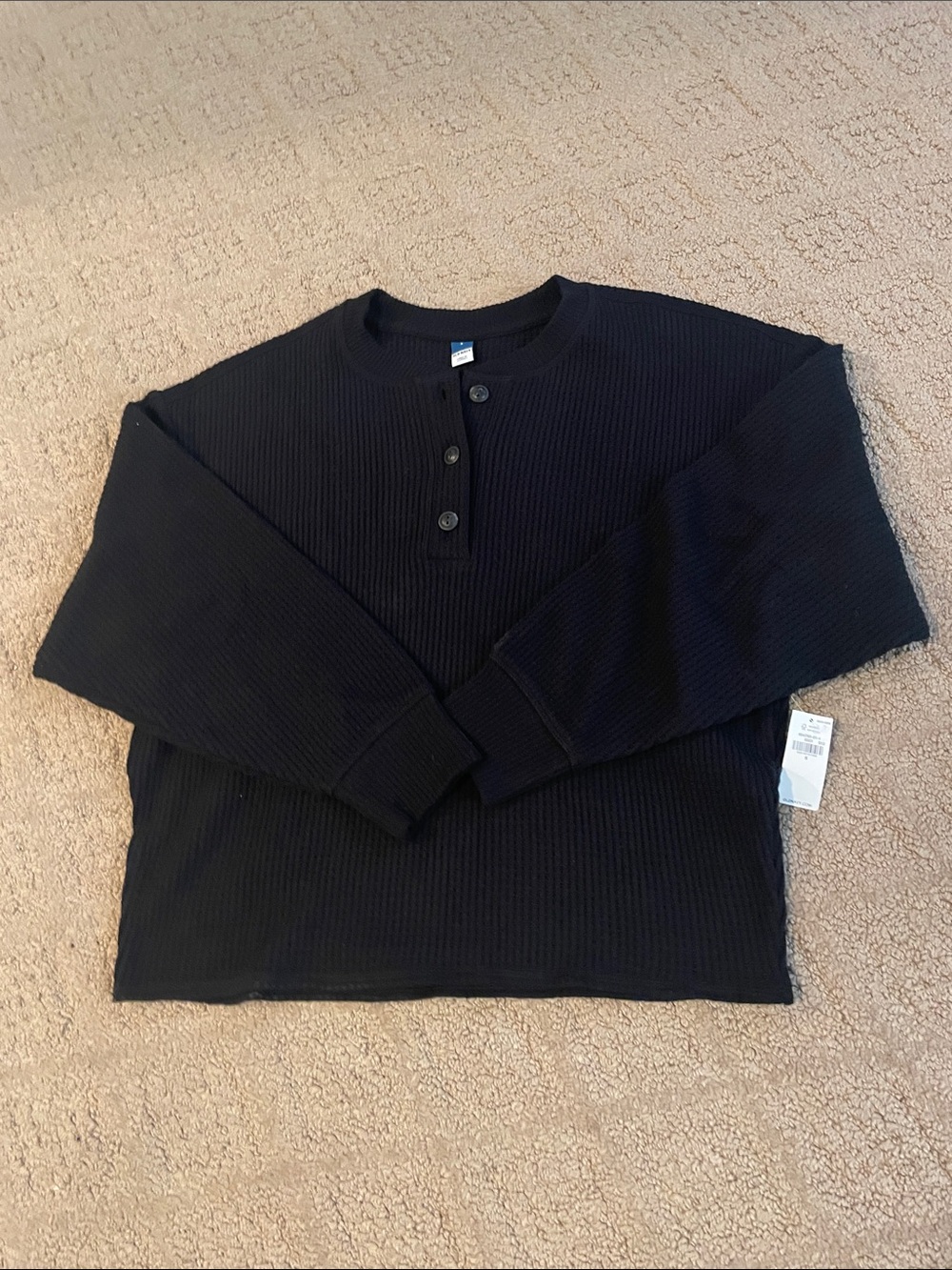 Old Navy Black Ribbed Henley Crew Sweater